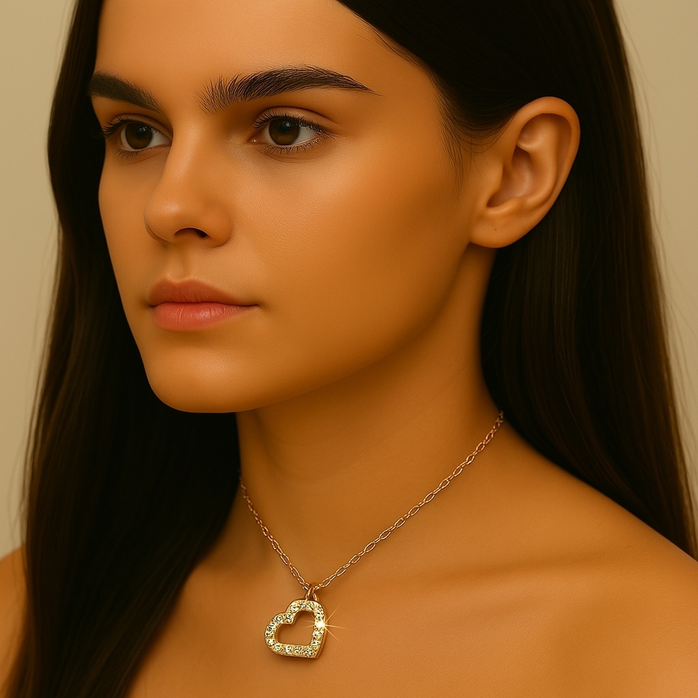 Polished Rose Gold  Chain Dazzling Crystal Heart Pendant Necklace Chic Jewelry